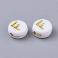 thumbnail image 2 of 50gs Plating Acrylic Beads Golden Metal Enlaced Horizontal Hole Flat Round with Alphabet White Letter.F 7x3.5mm Hole: 1.2mm about 360pcs/50g, 2 of 2