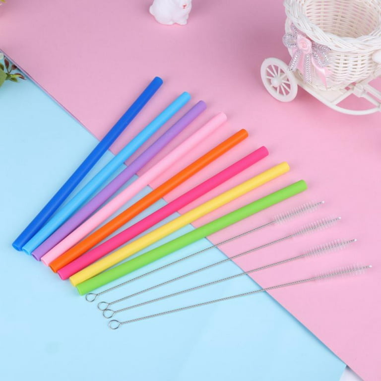 Reusable Silicone Drinking Straws Food Grade Straw with Cleaning Brushes  Set 6/8