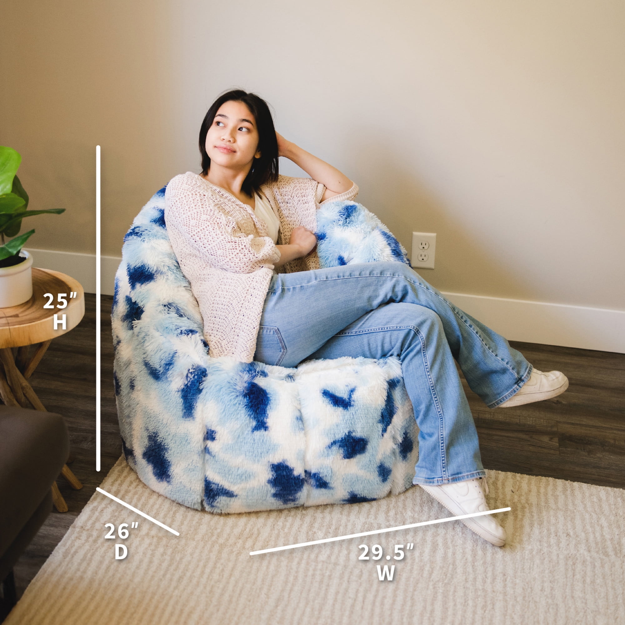 Big Joe Joey Bean Bag Chair for Kids/Teens, 2.5 ft Plushie Lounge Chair, Soft & Lightweight, Indigo Tie Dye