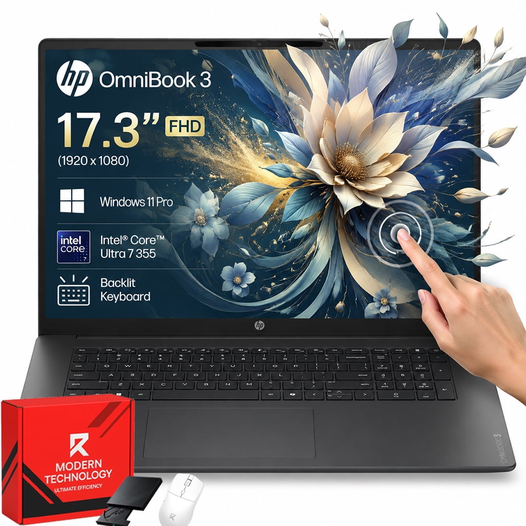 HP OmniBook 3 17.3" Touchscreen Laptop, Intel Ultra 7 355 Processor, 32GB DDR5 RAM, 2TB SSD, Copilot AI, Backlit KB, FHD IPS Display, Windows 11 Pro