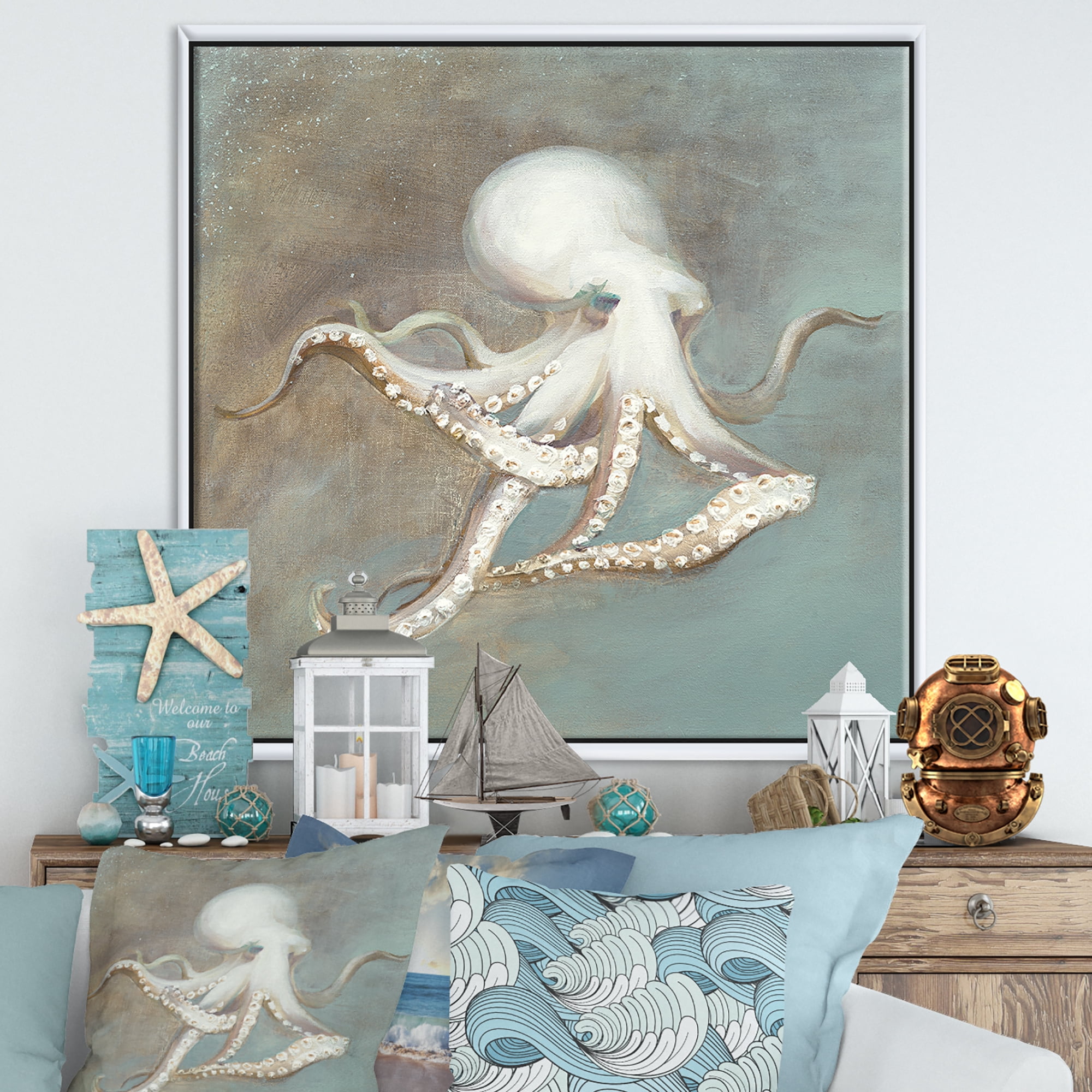 Designart ' Octopus Treasures from the Sea ' Nautical & Coastal Framed Canvas
