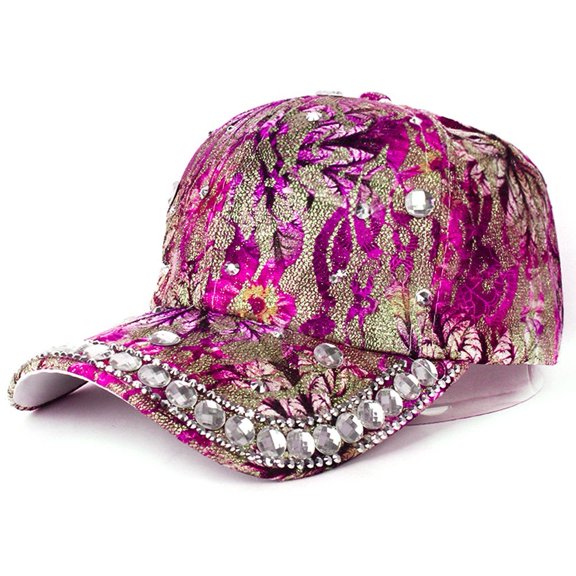 Slccxzc Women's Rhinestone Pearl Baseball Cap Colored Back Buckle Cool Star Cap Carnival Reflective Visor