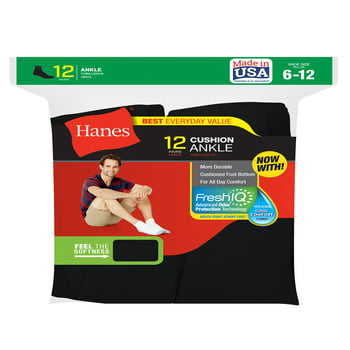 Hanes Men's FreshIQ Comfort Toe Ankle Socks Size 6-12 12-Pack