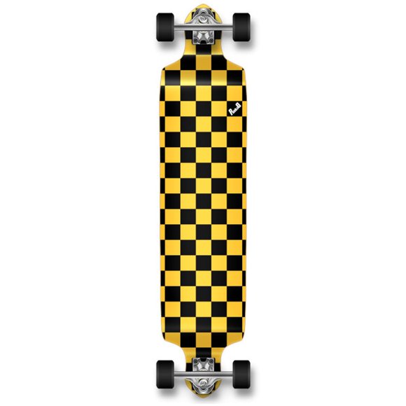 Yocaher Drop Down Longboard Complete Cruiser 41.25" x 10" w/Premium Black Grip Tape, Heavy Duty Aluminum Alloy Truck, 71mm Longboard Wheels, and ABEC-9 Bearings - Checker Yellow