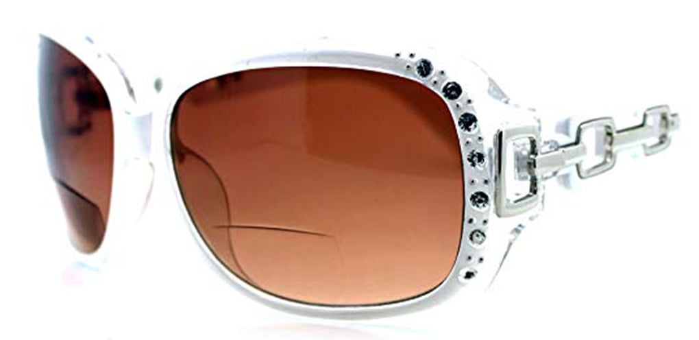 PASTL Women's Oversized Square Bifocal Sunglasses – Rhinestone Frame, Gradient UV400 Lenses
