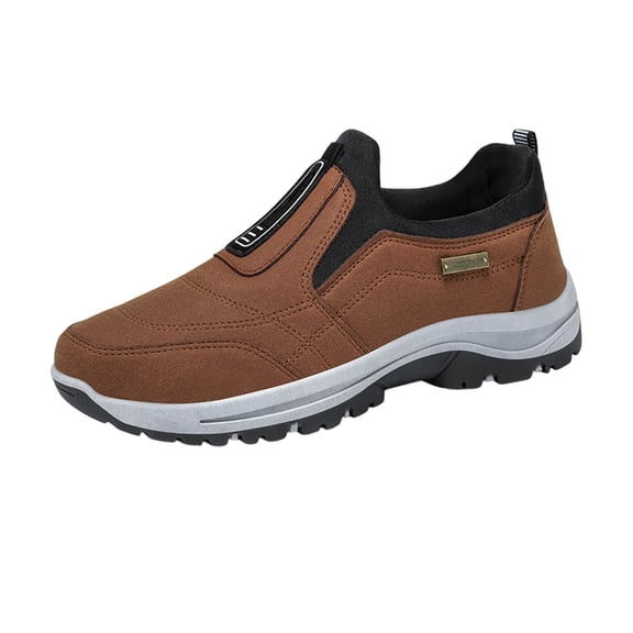 QWKLEAJ Men’s Casual Shoes Slip On Outdoor Hiking Sneakers, Soft Suede Round Toe Rugged Non Slip Arch Support Dress Shoes for Men Daily Walking Trail Work Trainers Coffee 9