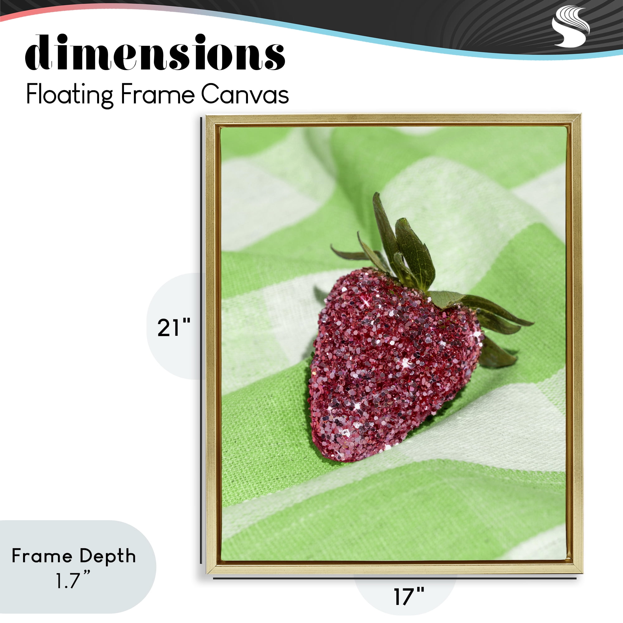 Stupell Industries Glimmer Strawberry on Green Gold Framed Floater Canvas Wall Art, design by LISH Creative