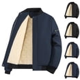 thumbnail image 2 of ZCFZJW Men's Bomber Jacket Casual Fall Winter Full Zip Padded Coats Outwear Trendy Long Sleeve Plush Thicken Warm Fleece Lined Jackets with Pockets Black L, 2 of 3