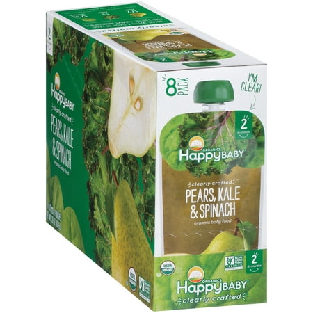 Happy Baby Organics Baby Food, Pears, Kale & Spinach, 3.5 Oz x