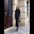 thumbnail image 4 of Vestido Informal Ajustado de Punto Acanalado de Larga para Mujer, Otoño e Invierno Negro L, 4 of 10