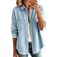 thumbnail image 2 of Zormilly Denim Jacket for Women Long Sleeve Button Down Collared Jean Shacket Jackets with Pockets Frayed Fall Outfits, S-3XL, 2 of 9
