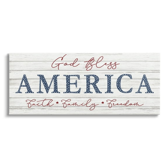 Stupell Industries God Bless Faith Family Freedom Hanging Sign,24 x 10, Design by Natalie Carpentieri