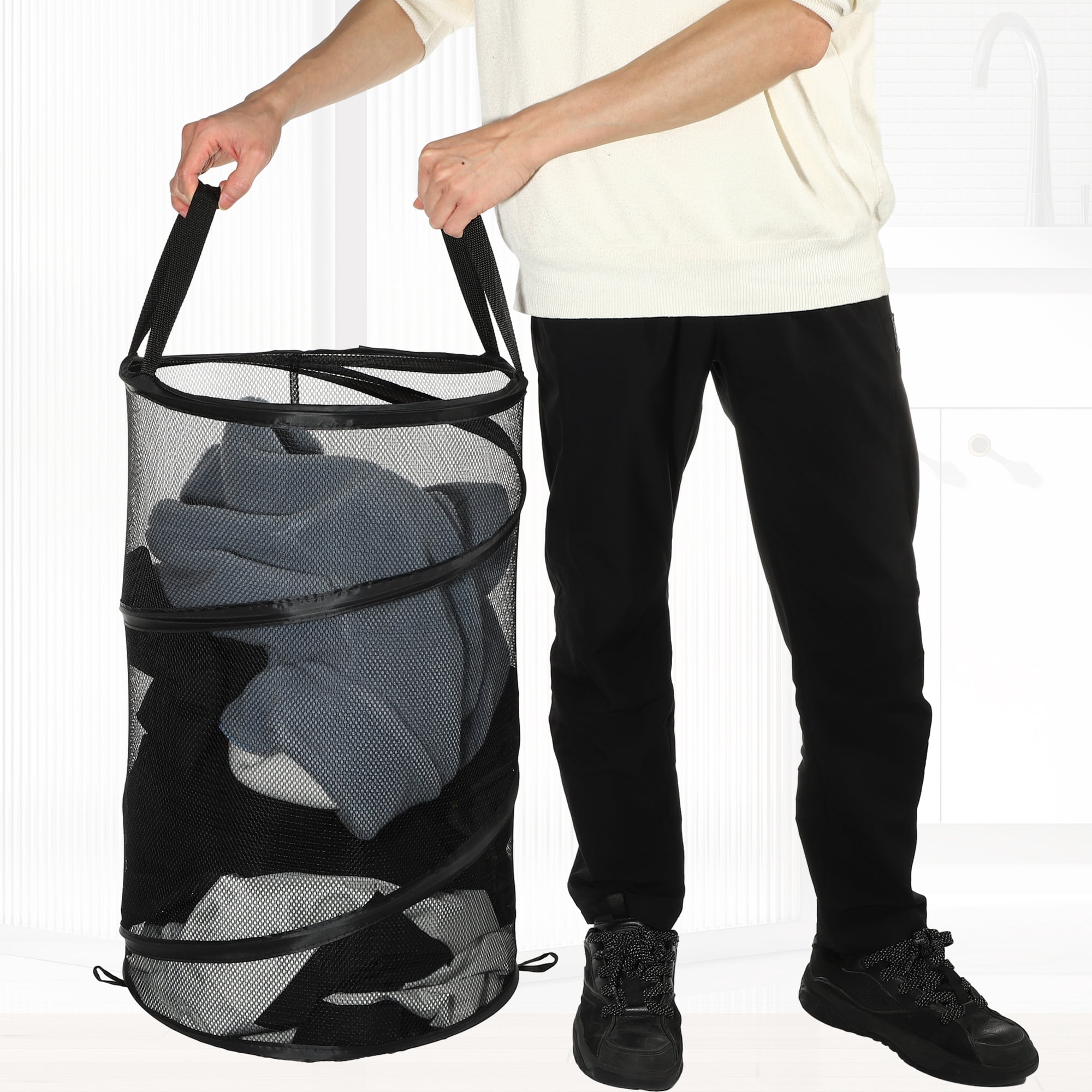 Unique Bargains Folding Laundry Basket for Bathroom 1 Pc Black-30L