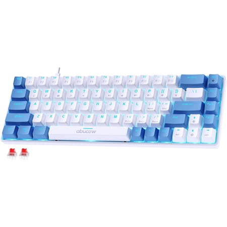 68-Key Mechanical Keyboard with Blue Backlight 60% Gaming Keyboard Light Blue-White Keycaps - Red Switches for a Premium Typing and Gaming Experience PC Mac(White -Light Blue Keyboard)