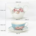 thumbnail image 3 of Qeeadeea Tea For One Teapot And Cup Set, Bone China Tea Set, Tea Pot Gift Sets For Women, Tea Pot And Cups Set-Rose-pot 400ml,cup 250ml, 3 of 7