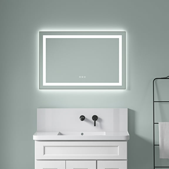 Bathroom Mirrors 36 x 24 Inch LED Bathroom Mirror with Front and Backlight, Wall Mounted Vanity Mirror with Aluminum Frame, Anti-Fog, Memory, 3 Colors, Stepless Dimmable,Wall Mounted Bathroom Mirrors
