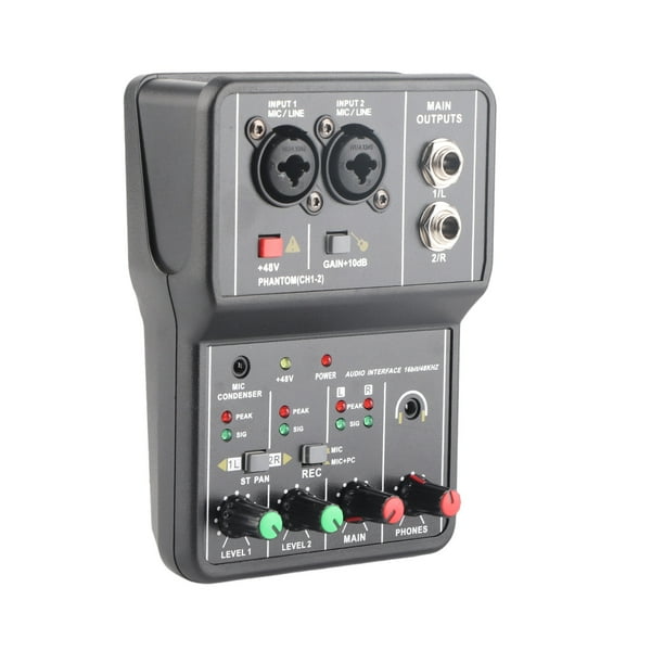 Mesa de sonido mezcladora de audio, mezcladora de audio de 2 canales, mezcladora de audio, consola de mezcla de sonido USB diseñada para precisión