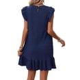 thumbnail image 3 of Summer Dresses for Women Round Neck Cap Sleeve Ruffle Hem Casual Smock Mini Dress Dark Blue S, 3 of 7