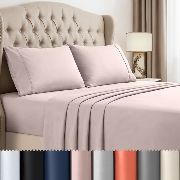Beddora Queen Size Bed Sheet Set, Hotel Luxury 4 Piece Deep Pocket, Extra Soft Microfiber, Wrinkle-Resistant, Mauve Morn