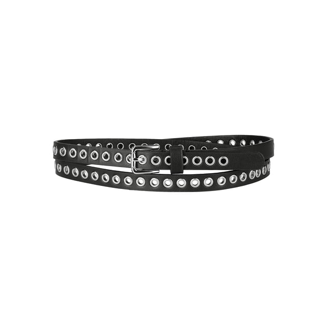 Cinturón de cuero delgado con ojales para mujeres de talla grande, estilo punk rock, 104.5 cm/41.14'' negro
