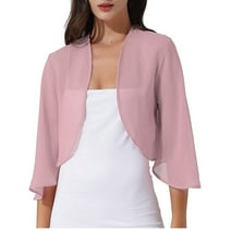 YONGHS Women 3/4 Sleeve Sheer Chiffon Bolero Shrug Open Front Jacket Cardigan Cover Ups Dark Pink S