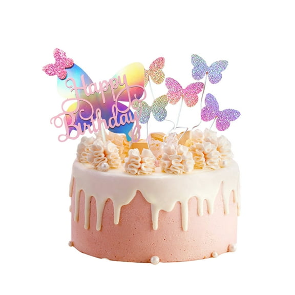 11 pieces Glitter Butterfly cupcake Girl Top Happy Birthday Cake for Women Decoration Party decoration - Pink