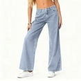 thumbnail image 5 of Hogleaql Womens Pull-On Wide Leg Jeans Low Waisted Fashion Y2k Stretchy Straight Leg Button Denim Jeans with Pockets Oversized Trousers Light Blue M, 5 of 5