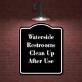 thumbnail image 2 of Waterside Restrooms - Clean Up After Use BLACK Aluminum Composite Sign 15''x18'', 2 of 9
