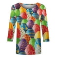 thumbnail image 4 of Midsumdr Womens Tops Casual Easter Colored Eggs Printed Outdoor Daily T Shirt Vacation 3/4 Sleeve Crew Neck Spring Summer Blouse Tops, 4 of 5
