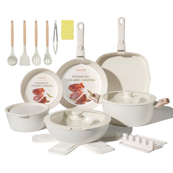 Juego de utensilios de cocina Coicur Ceramic Antiadherente, 23 unidades, crema de inducción