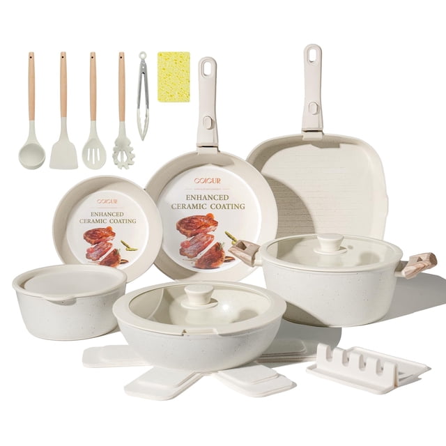 Batería de cocina Coicur de 23 piezas, cerámica antiadherente con mangos desmontables