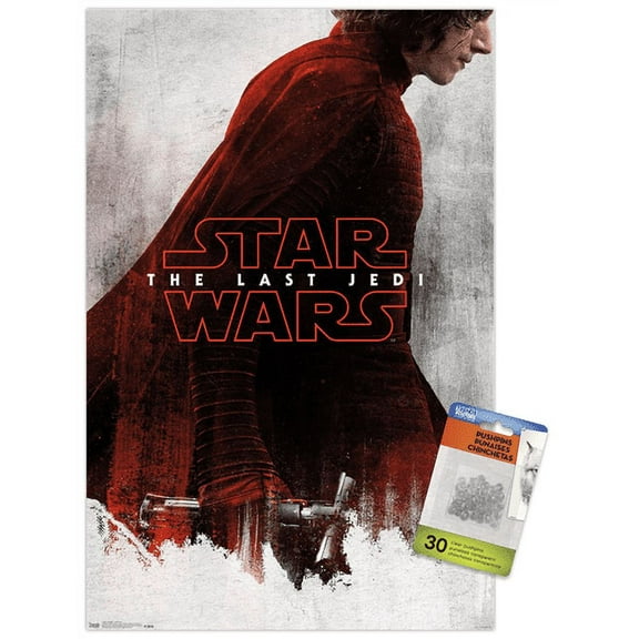 Star Wars: The Last Jedi - Red Kylo Wall Poster with Push Pins, 14.725" x 22.375"