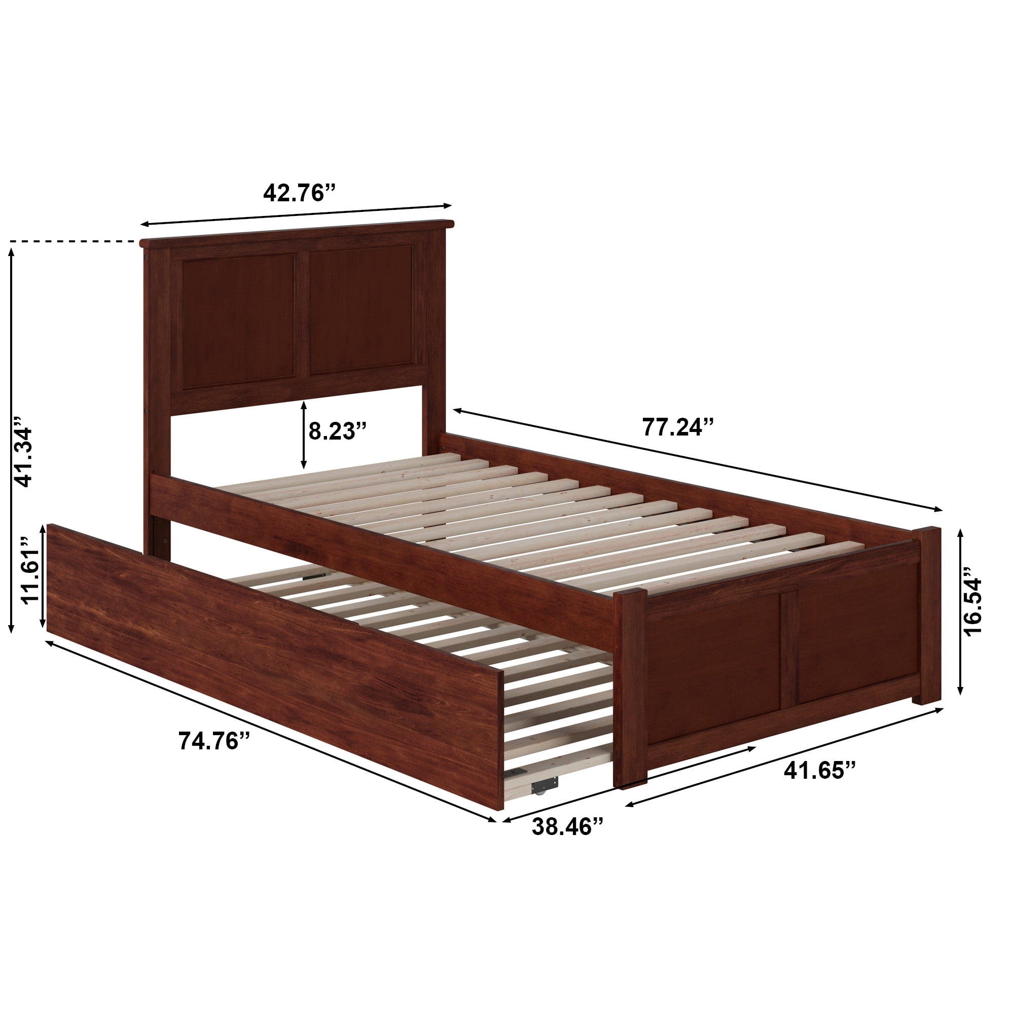 AFI Madison Twin Solid Wood Platform Bed with Footboard & Twin Trundle, Walnut