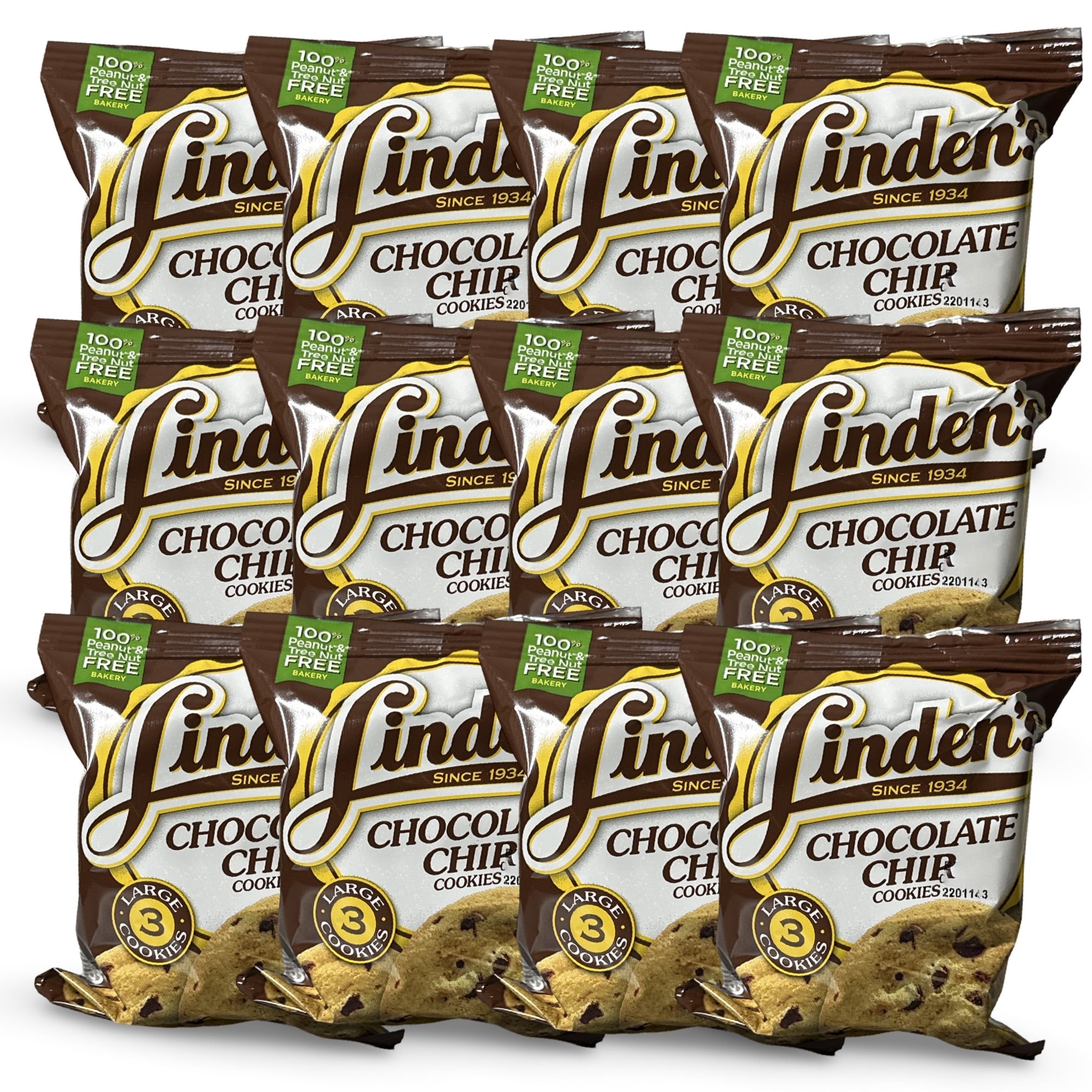 Linden's Chocolate Chip Cookies, 3 Cookies Per Bag | 12 Pack