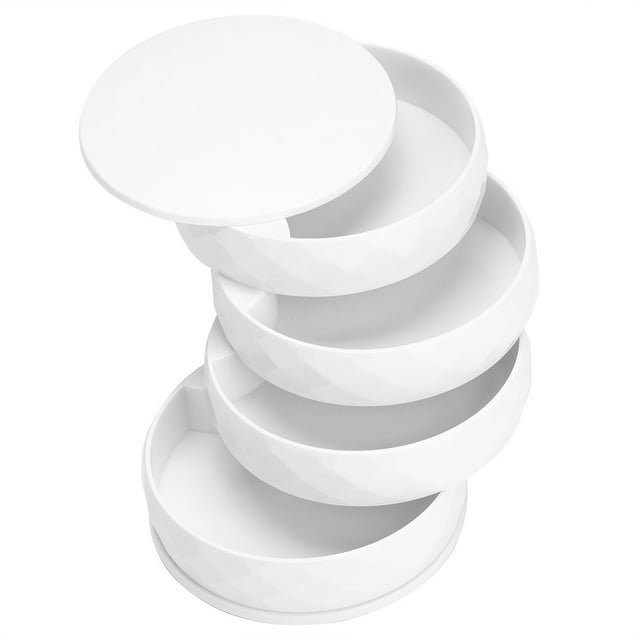 Jewelry Box Organizer Storage Case Tray Multi-Functional Round Multi-Layer Necklace Earring Holder(white)