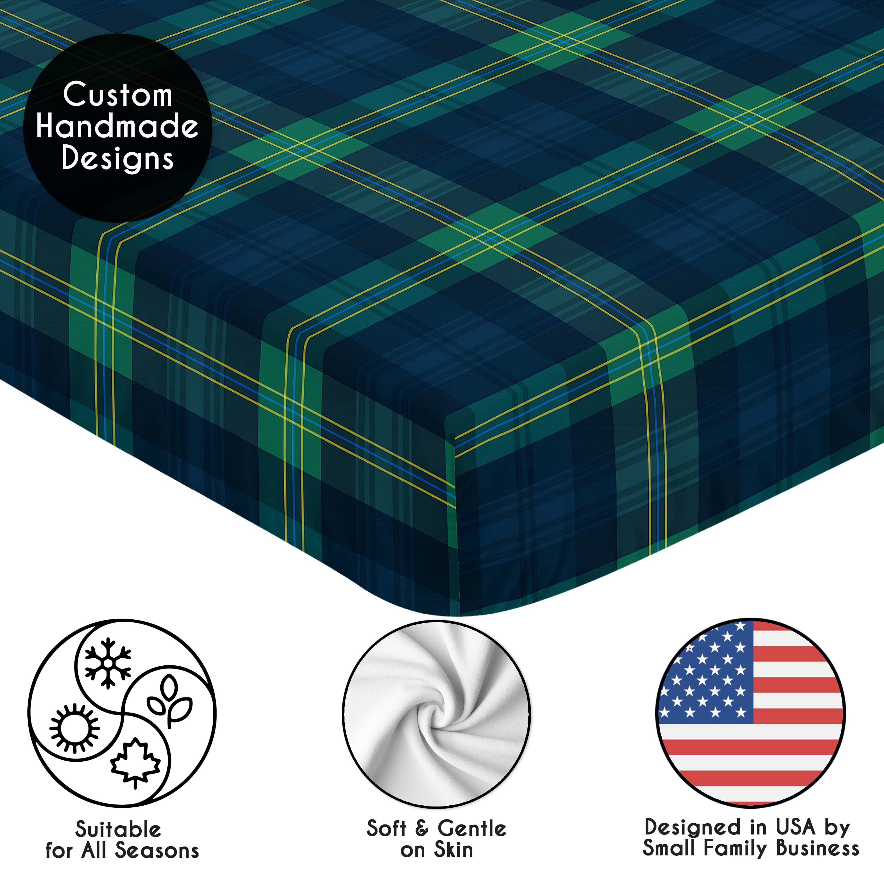 Sweet Jojo Designs Gingham Green Plaid Boy, Girl, Unisex/Gender Neutral Fitted Crib Sheet