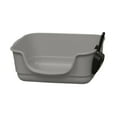 thumbnail image 3 of Caja de arena para gatos, inodoro antisalpicaduras con lados altos, bandeja de arena para gatos de entrada baja, forma de U, frente rebajado para Gris, 3 of 8