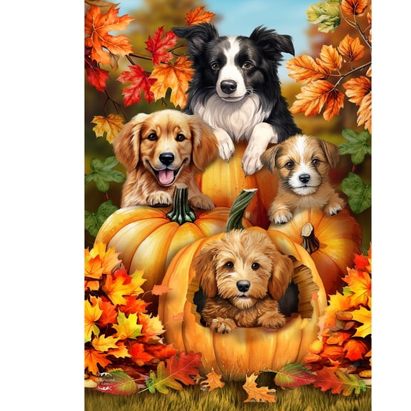 Briarwood Lane Fall Garden Flag 12x18 For Outdoor Fall Pumpkin Puppies For Fall Garden Flag Flags For Outside