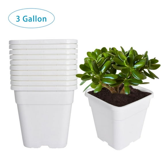 10 Pack Plastic Plant Pots Seedling Cups, 3 Gallon Plant Container Square Nursery Pots Fit for Seeds Germination, Seedlings Growing, Succulents Planting, Seeds Starting, White