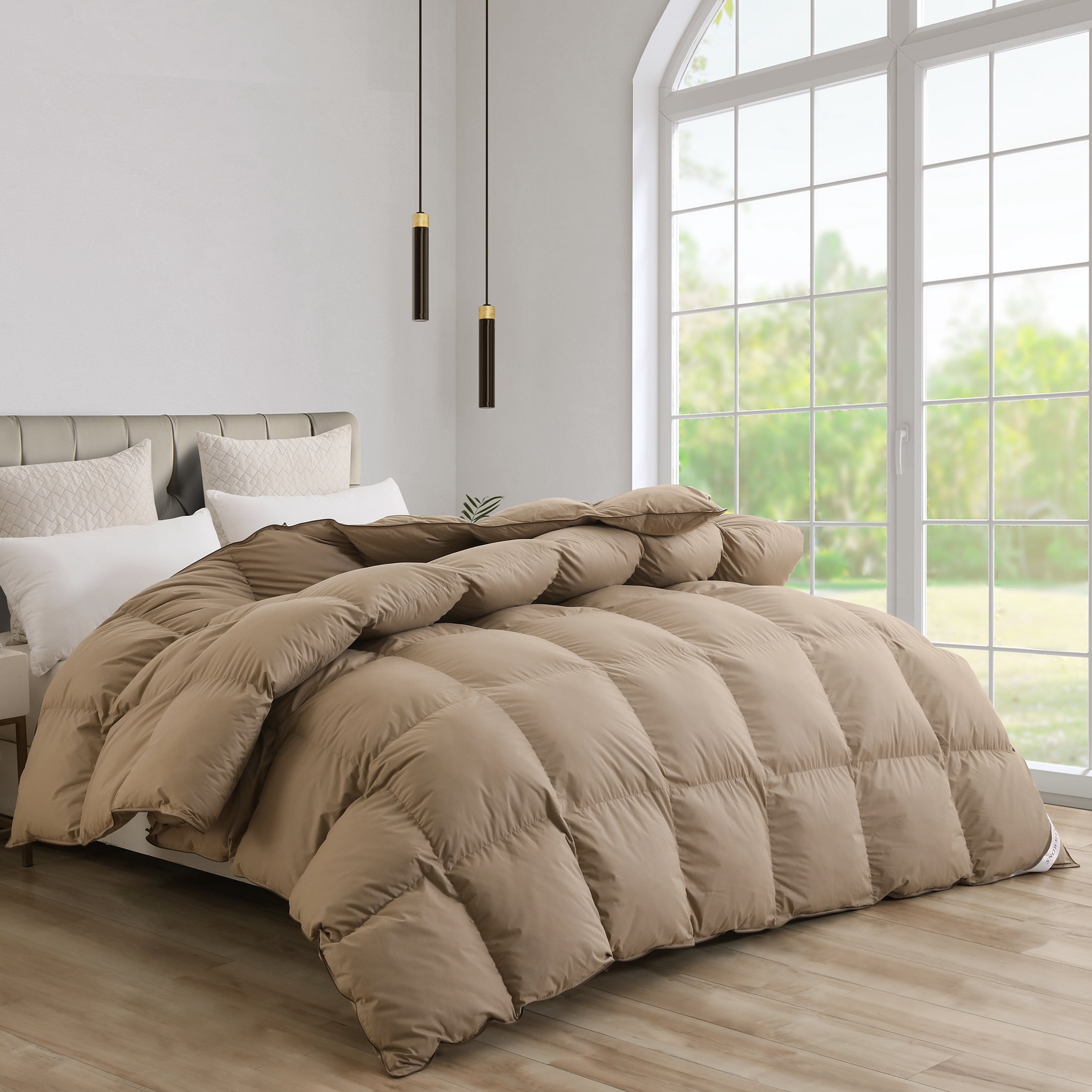 SNOWMAN Khaki King Size Feather Down Comforter,Ultra Soft Fluffy All Season Warm,Machine Washable Hypoallergenic