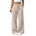 thumbnail image 2 of Miqool Cotton Linen Pants for Women Flowy Palazzo Pants Drawstring Elastic Waist Wide Leg Trousers with Pockets, 2 of 9