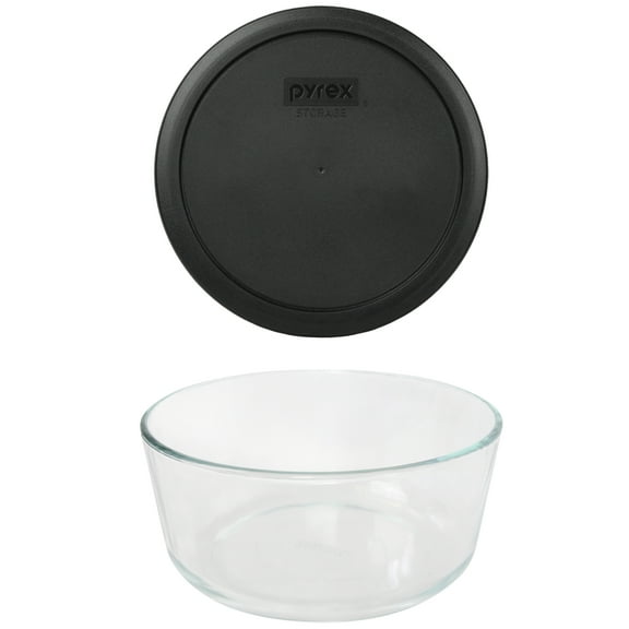 Pyrex 7203 7-Cup Round Glass Storage Bowl and 7402-PC Black Plastic Lid