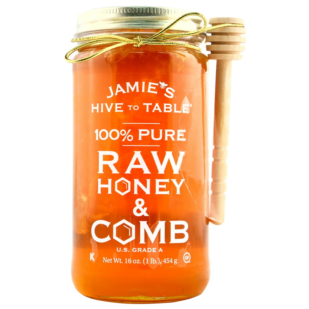Jamie's Hive To Table 100 Raw Honey & Comb, Pure Honey, 16 oz Jar
