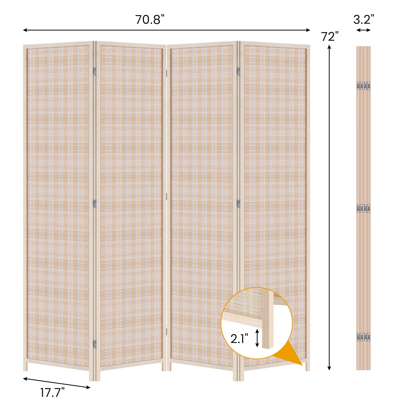 BIQWBIC Bamboo Room Divider Folding Privacy Screen, 72 Inches High, 4 Panel, Nature