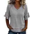 thumbnail image 2 of CQXIDFH Under $20 Women's Summer Linen Blend Top, Short Sleeve Solid Color Loose Fit Casual Blouse Business Dressy Casual 2026 Vacation Fashion Clothing Grey T-shirt, XL, 2 of 9