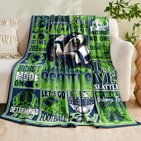 Football Throw Blanket, Green Team Color Blanket for Men Women, Gifts for Fans, Football Lovers Gifts Blanket Super Cozy Soft 60"x50"