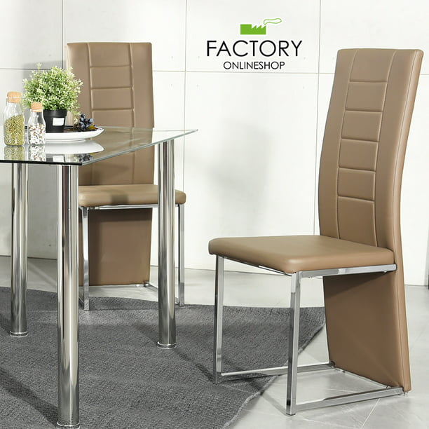 Geniqua 2x Modern Dining Room Chairs Brown Leather W Cushion Metal Tube Leg Kitchen Walmart Com Walmart Com