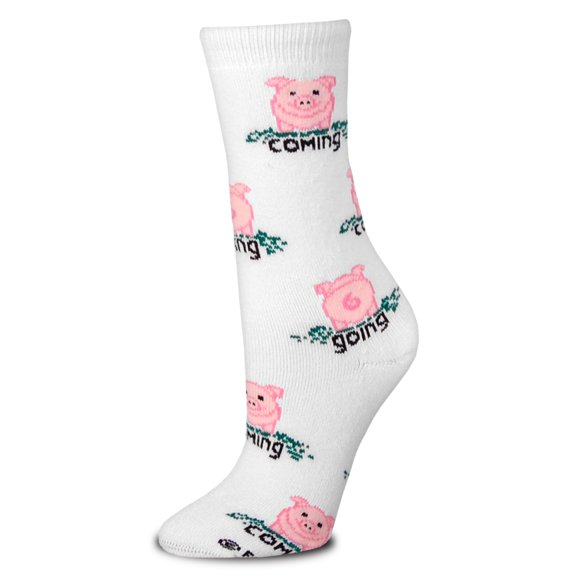 Pig Coming Going Socks Animal Den,White/Grey/Black/Red,Women Shoe Size: 6-11 or Men Shoe Size: 5-10