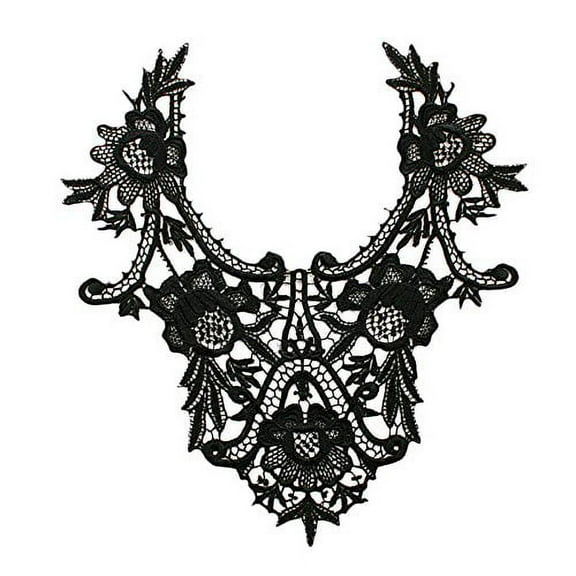 Altotux 11.25 x 12" 14 Colors Bodice Venise Lace Applique Bridal Dress Gown Neckline Embellishment Sew On Decorative Collar by Piece (Black)