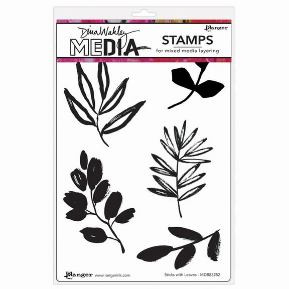 Dina Wakley Media Cling Stamps 6"X9"-Sticks With Leaves